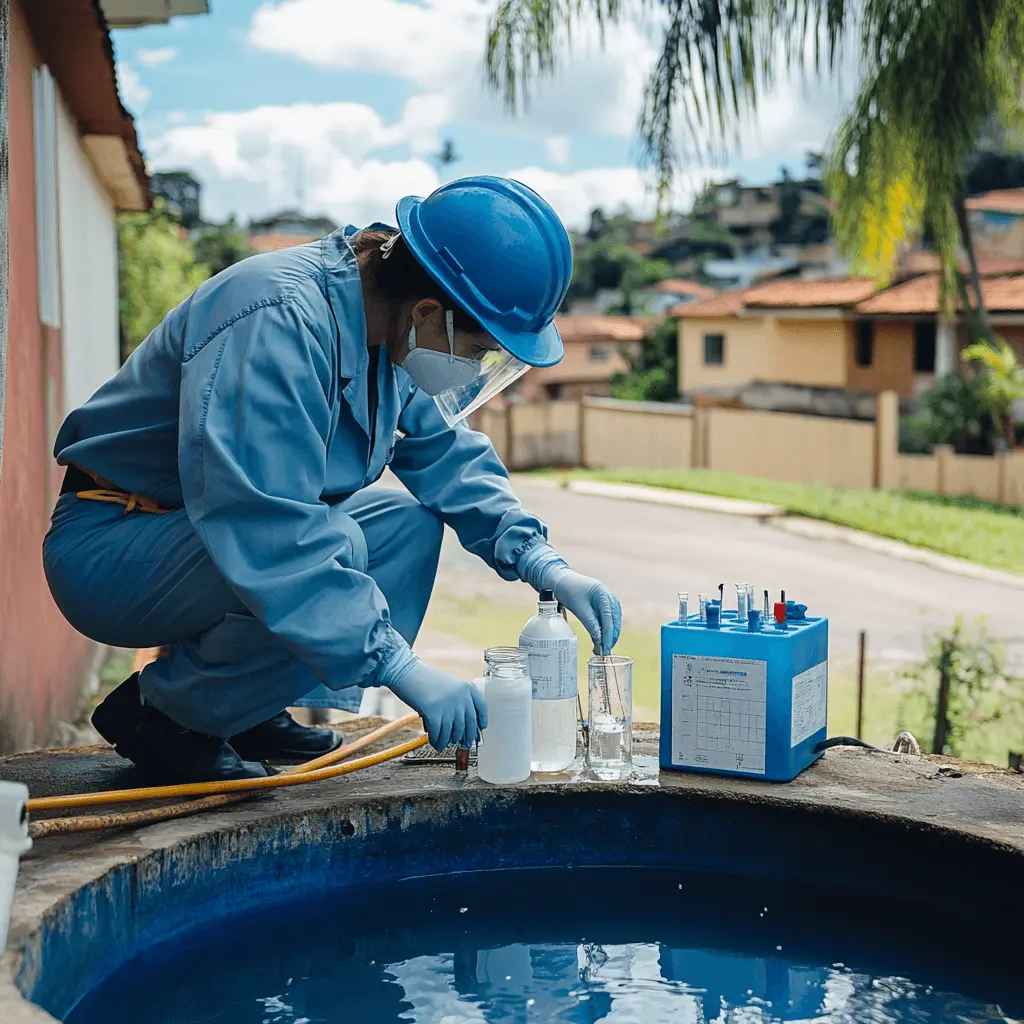 analise agua poco artesiano campinas Técnico realizando coleta de amostra de água em poço artesiano para análise laboratorial em Campinas – SP