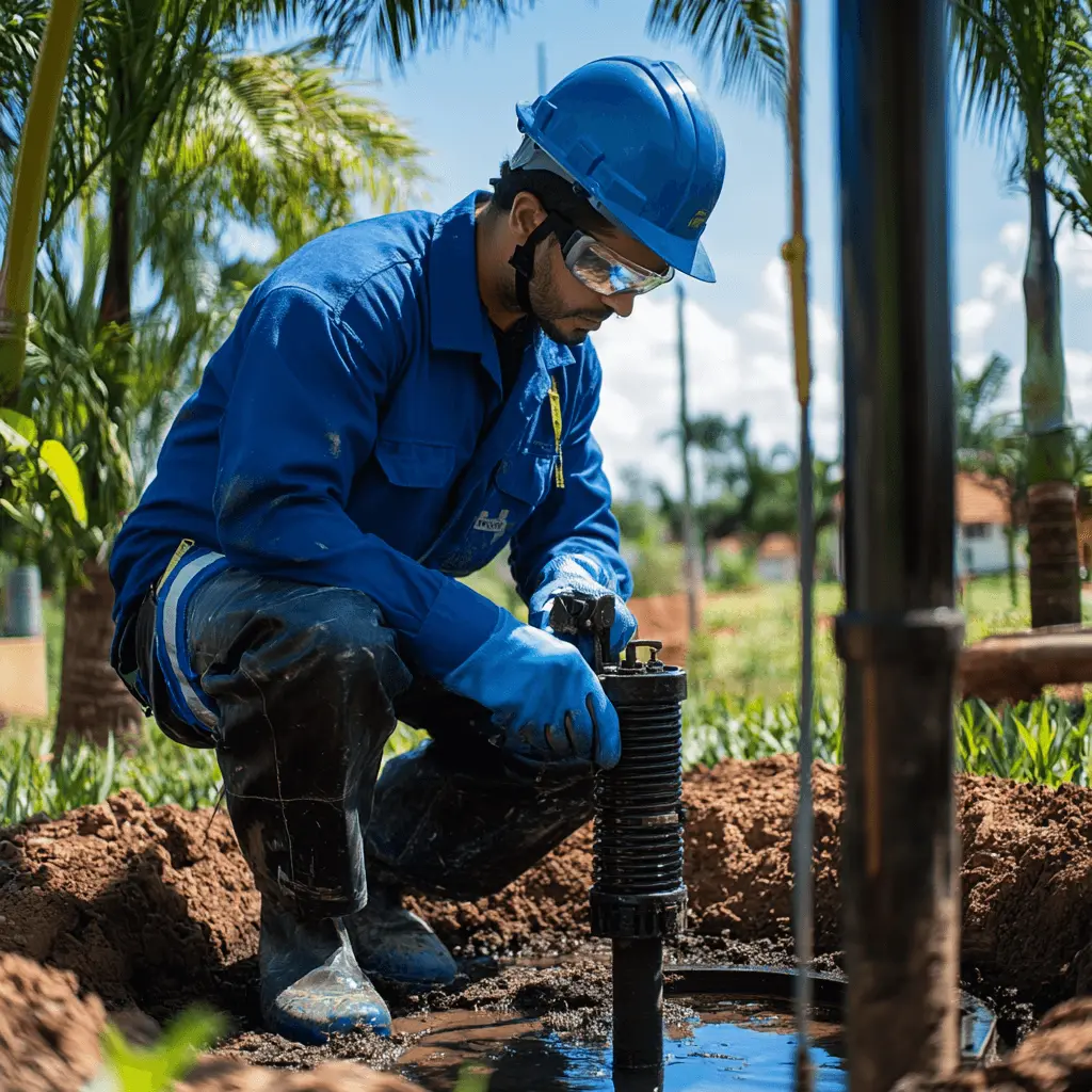 instalacao bomba poco artesiano campinas Técnico instalando bomba submersa em poço artesiano em Campinas - SP