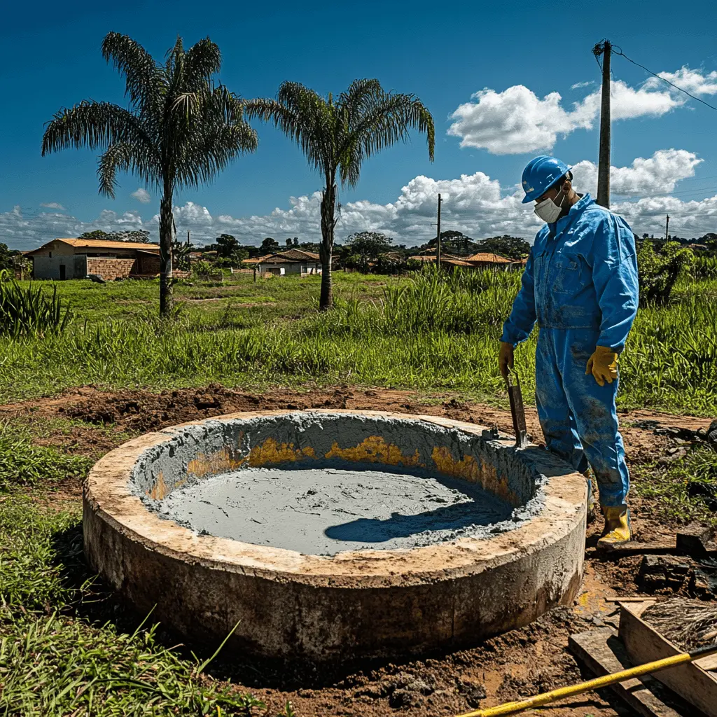 tamponamento poco artesiano campinas Técnico realizando o tamponamento de poço artesiano com cimento em Campinas - SP